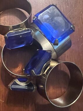 Napkin Ring set 4  Cobalt Blue Statement fancy party Ring cocktail bling glam